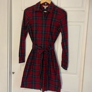 Brooks Brothers Red Fleece Button Down Shirt Dress Belted Waist